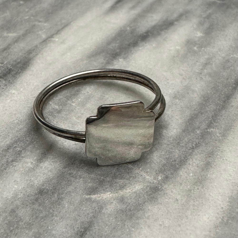 Vtg Italian 800 Silver Double Band Cross Signet Adjustable Ring Size 8.5